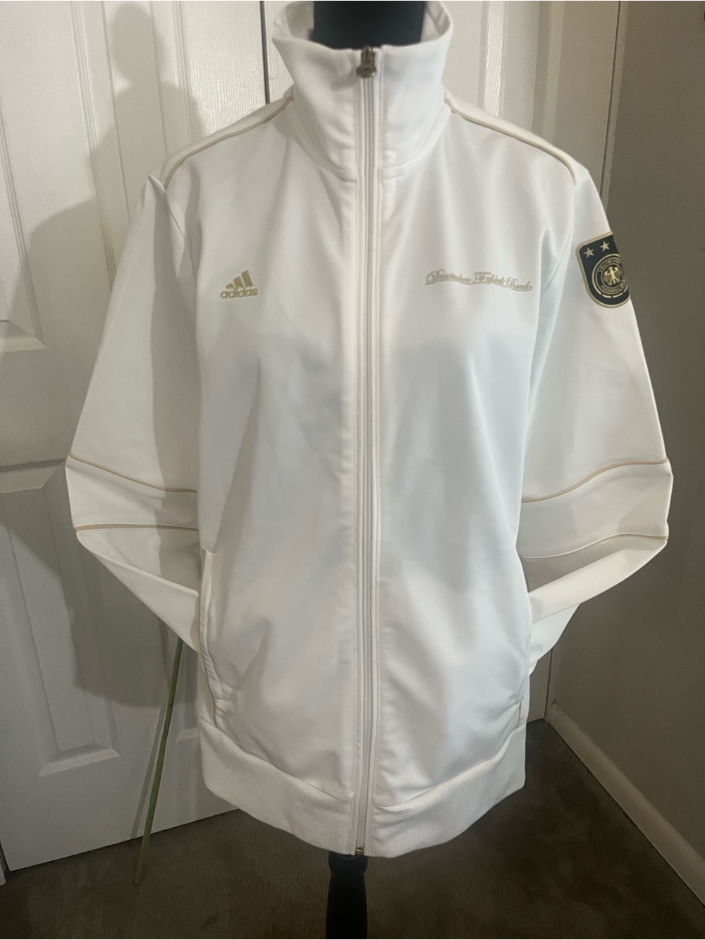 adidas White Bomber Jacket with Gold Trim